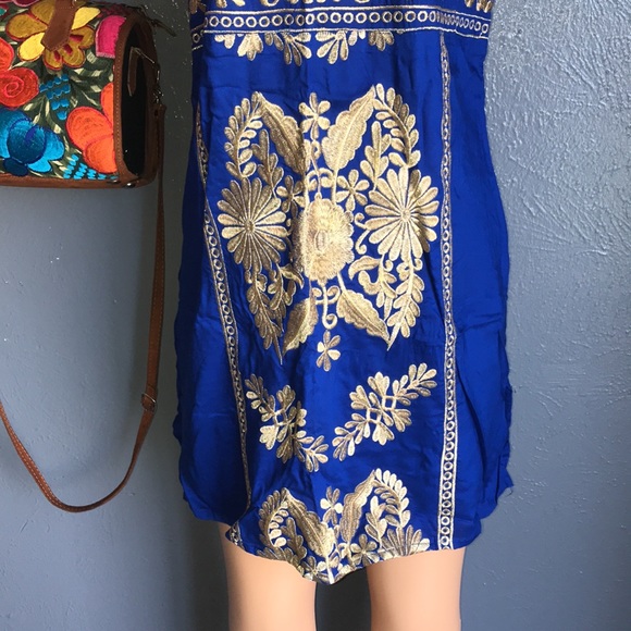 Floral Embroidered Artisan Royal Blue Tunic - Picture 10 of 12